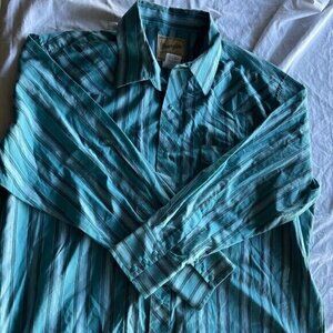 Vintage Wrangler Western Shirt Men Sz 2XL Southwestern Blue Snap Button Aztec